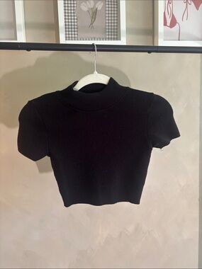 Zara Black Short Sleeve Mock Neck Crop Top